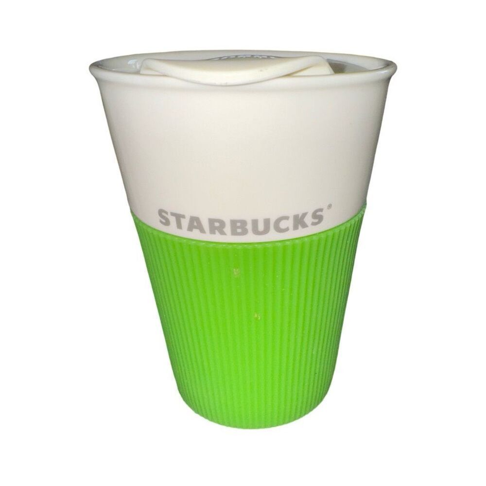 Starbucks Coffee 2012 White Travel Tumbler Green Silicone‎ Ribbed Grip 8oz Cup